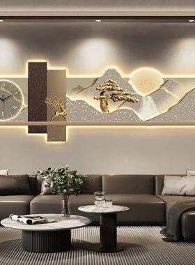 发财树客厅装饰画钟表挂钟沙发背景墙壁画卧室床头发光氛围灯挂画