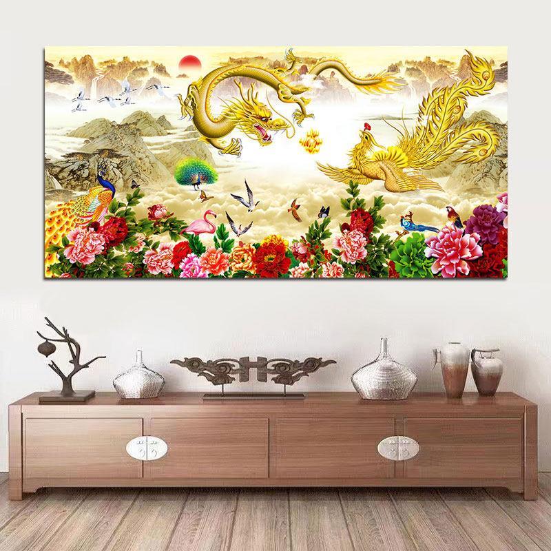 龙凤呈祥金龙金凤装饰画吉祥如意中堂客厅背景墙挂画百鸟朝凤壁画
