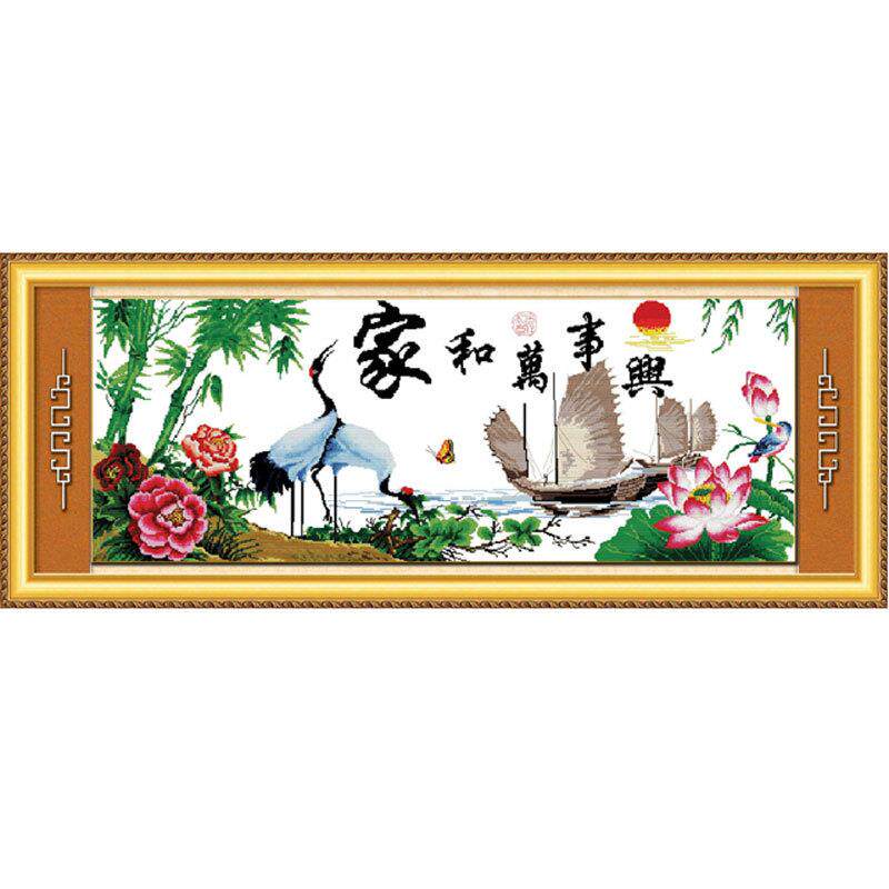印花手工新款工艺品十字绣家和万事兴鹤寿延年