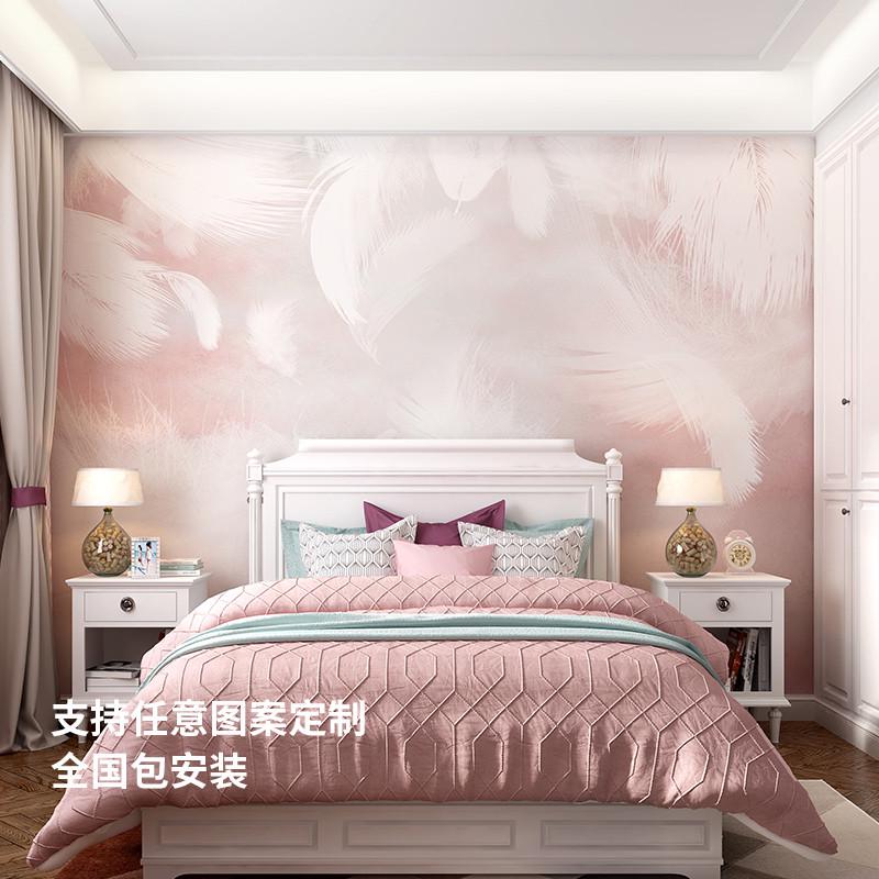 环保无缝墙布简约现代羽毛客厅卧室壁布婚房电视背景墙定制壁画
