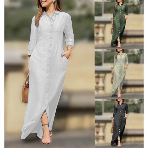 Women's Holiday Collar Long Sleeve Robe Long Dress Shirt