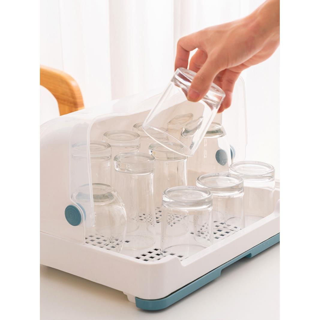 防尘收纳杯架托盘置物架子水杯茶杯家用玻璃杯子收纳放杯子收纳盒