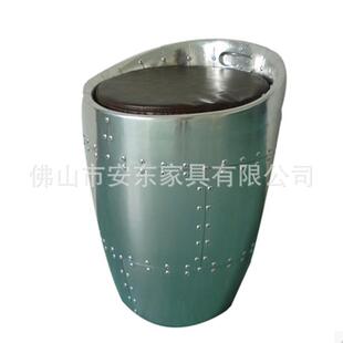 欧美英伦LOFT复古金属太空铝皮椅仿复旧工业风格辅助圆矮凳椅