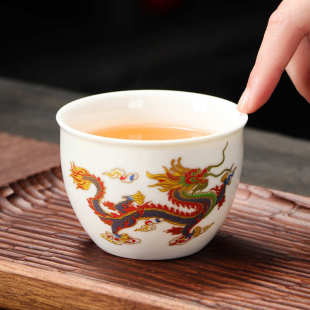 遇热水变色品茗杯喝茶杯子羊脂玉瓷龙凤主人杯公司活动LOGO伴手礼