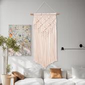 挂毯 饰用时尚 流苏挂毯 棉绳编织四叶草菱形方格图案民宿房间装