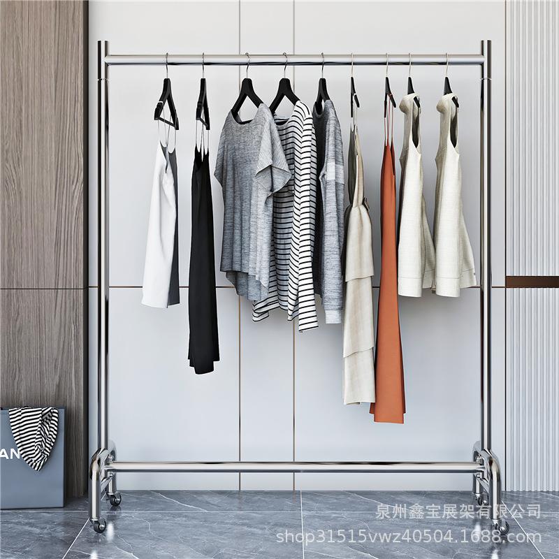 服装店展示架不锈钢双层挂架/可移动列陈货衣服架落架地衣架衣带