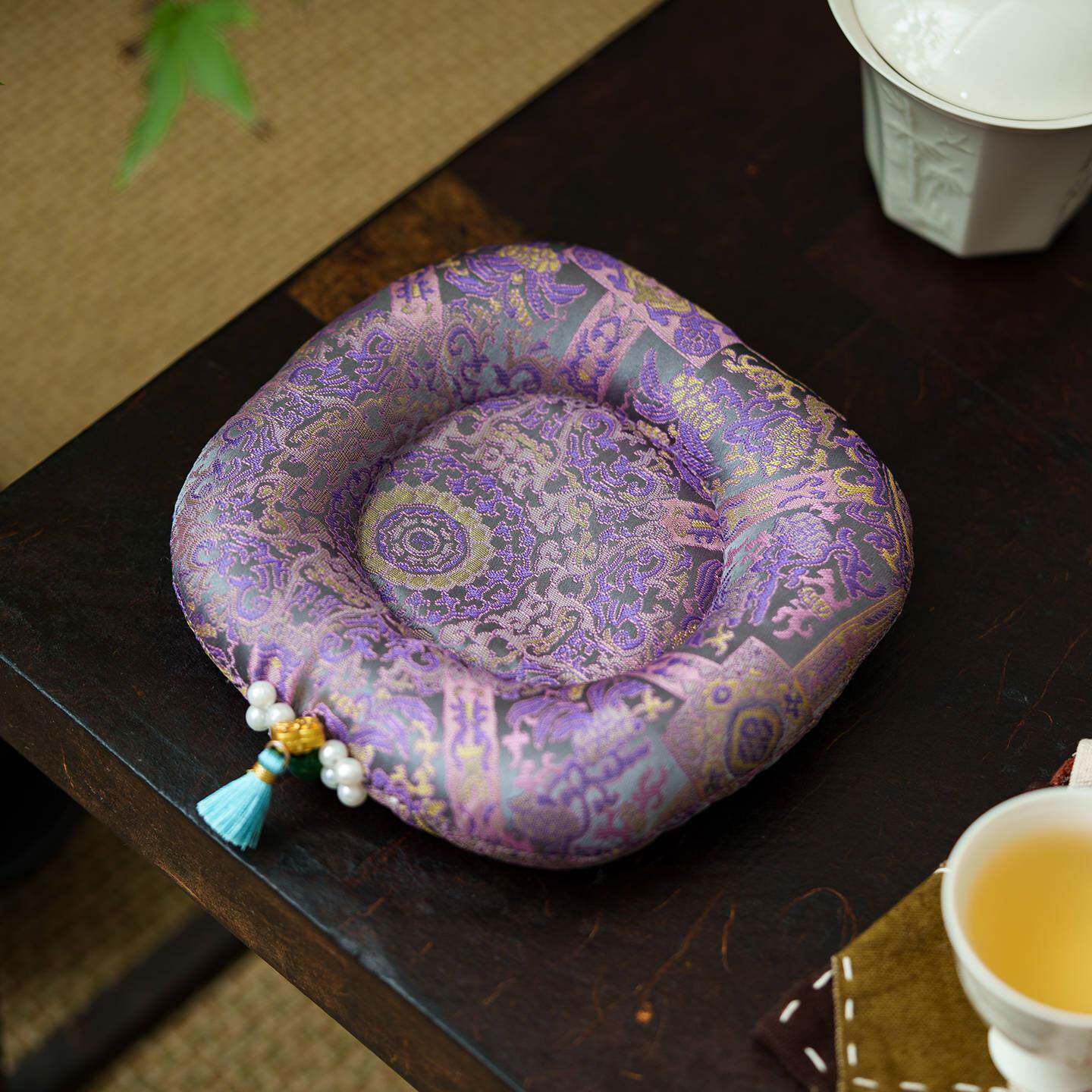 中式织锦串珠流苏茶壶垫杯垫茶道配件干泡垫防烫隔热加厚茶宠垫子