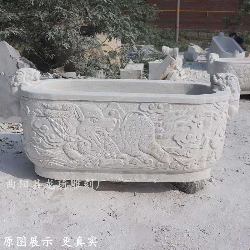 石雕鱼缸汉白玉养鱼池室内外家用石缸庭院酒店景观流水石槽石材盆