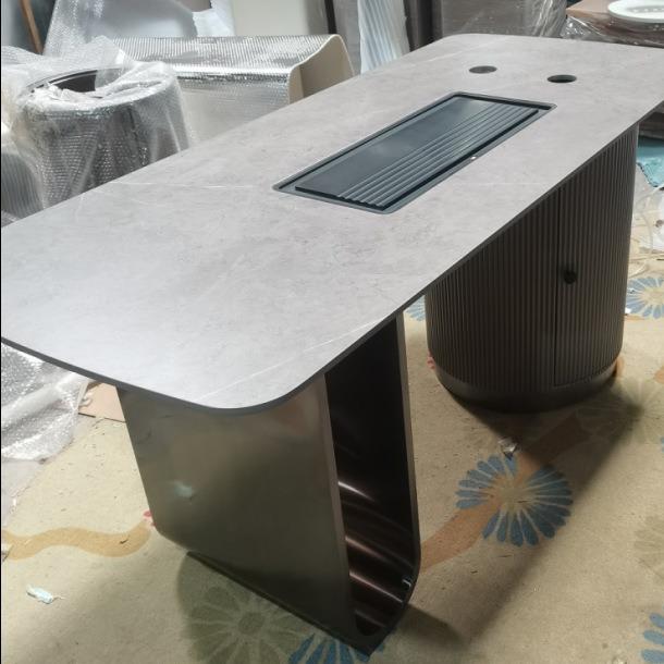 设计师办公室岩板桌家居客厅别墅新中式现代高端茶盘电器一体茶台