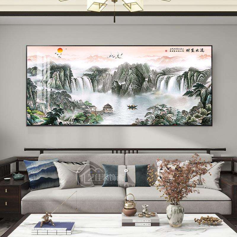 中式风景山水画背靠山水装饰画沙发背景客厅墙挂画大幅办公室壁画