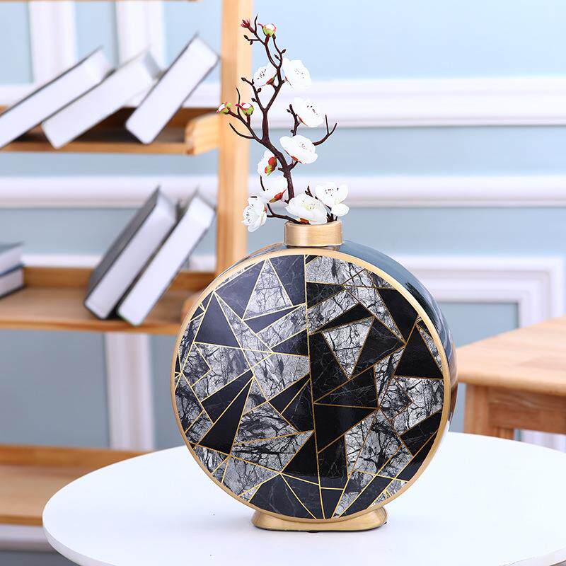 欧式简约陶瓷电镀花瓶家居装饰品 客厅轻奢干花插花器工艺品摆件