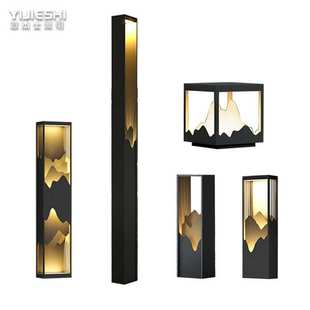 新中式 落地灯户外3米网红山水花园别墅艺术方形景观不锈钢庭院灯