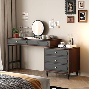 复古橡木胶妆中古风美式 梳台带镜子伸缩成人卧室客可AEO厅高级