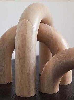 侘寂风木质拱形门U型家居装饰客厅电视柜玄关桌面装饰摆件