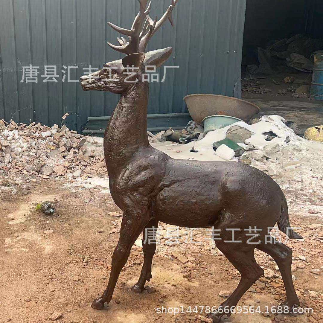 铜鹿雕塑 吉祥如意小鹿一对 纯铜梅花鹿摆件 动物铜雕厂