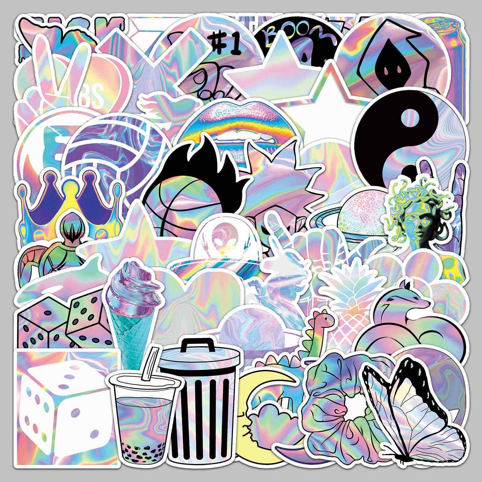 直销新款50张镭射创意潮流涂鸦贴纸 行李箱滑板车电脑平板卡通装