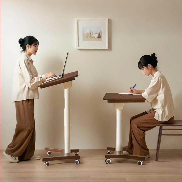 实木升降电脑桌可移动床边桌子家用办公学习桌简易折叠小书桌