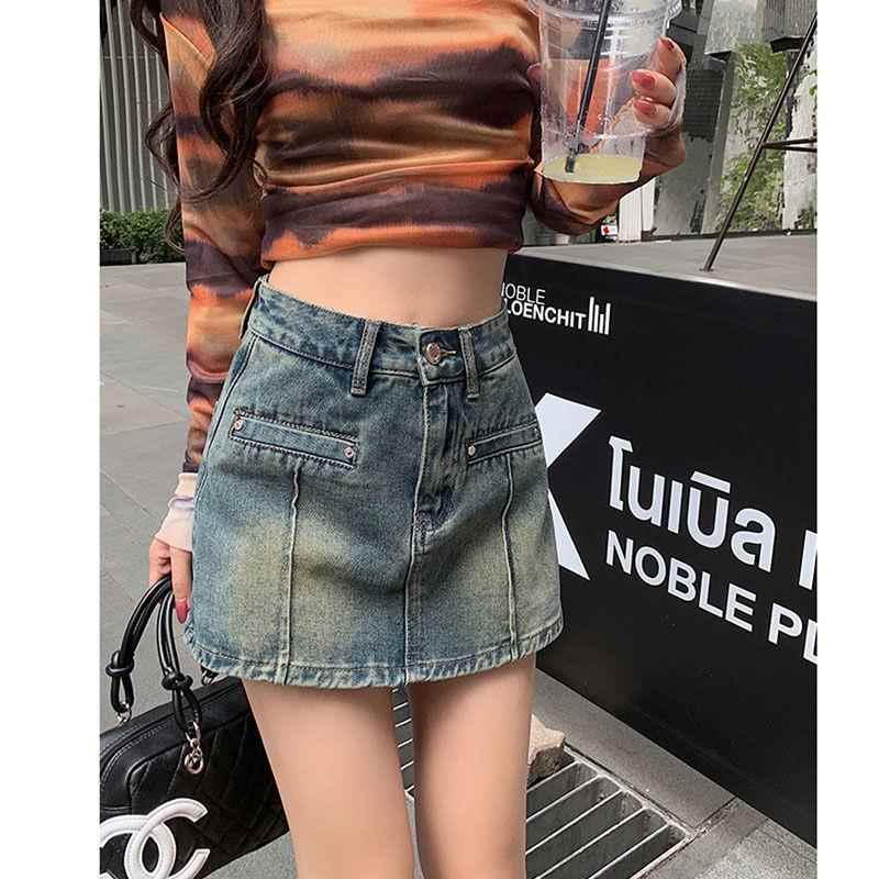 外穿牛仔短裤a字超短裙裤女2025年复古蓝新款辣妹高腰夏季热裤子