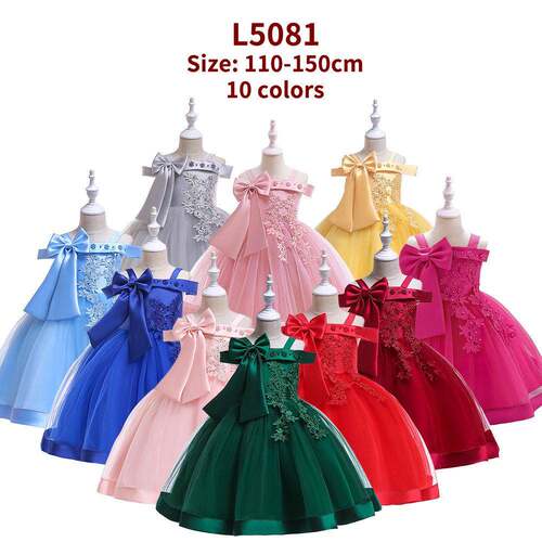 girls faux pearls appliques bow decor satin party dress