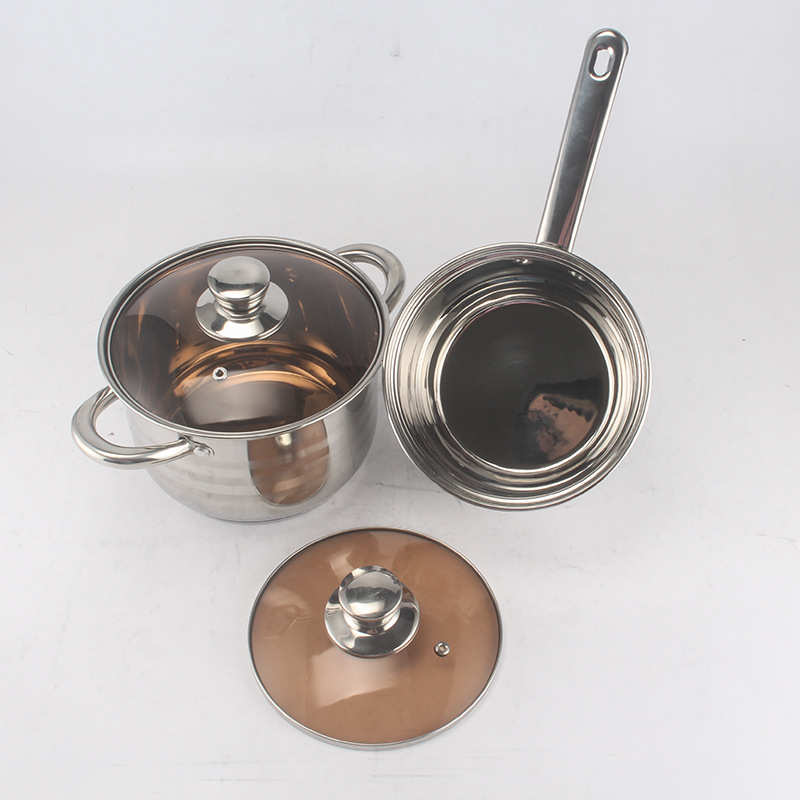 出口不锈钢十二件套锅具管耳复底汤锅12pcs cookware set pot