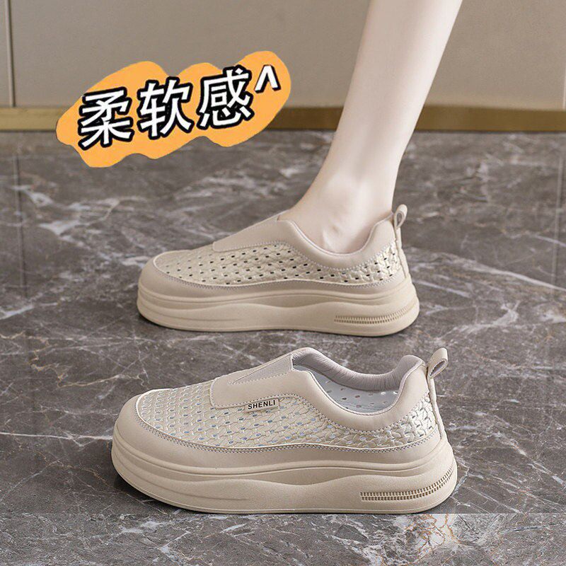 Mostarsea 时尚百搭~ 洞洞小白鞋女夏季厚底凉鞋一脚蹬休闲单鞋子