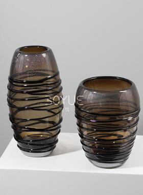 美式简约咖色花OHE面银箔样条纹缠丝琉璃瓶板间客厅餐厅桌软装饰