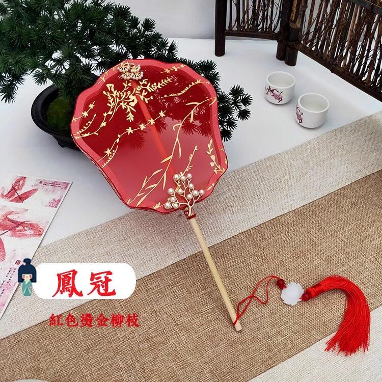 儿童双面古风长柄团扇掌中扇汉服拍照舞蹈扇表演走秀摄影道具凤冠