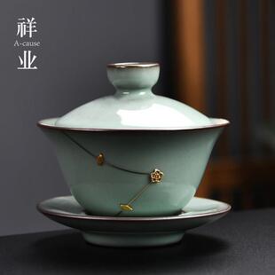 锔钉官窑三才盖碗单个高端中式大号家用泡茶碗办公功夫茶具茶杯