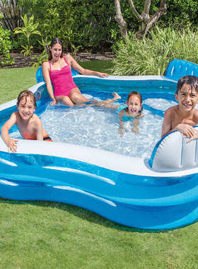 加厚intex56475洗澡池充气家庭水池座位 透明游泳池戏水靠背宝宝