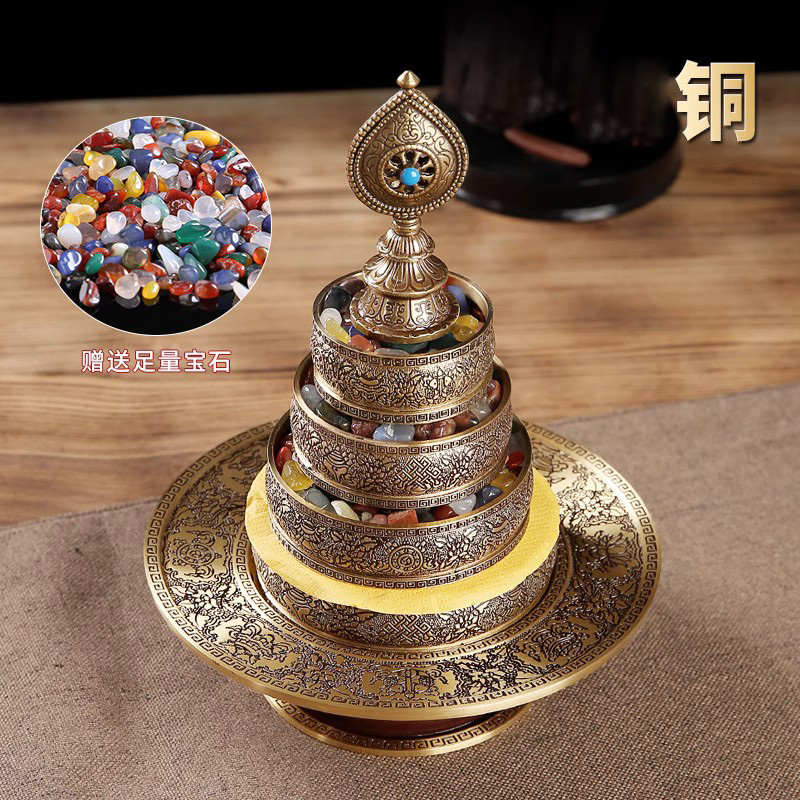 黄铜八吉祥曼扎盘藏式曼茶罗供修曼达盘佛堂供奉法器小号摆件纯