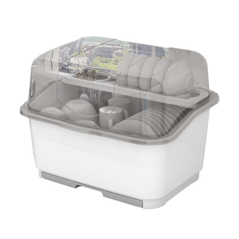 Q厨房台面碗筷收纳盒沥水晾碗架塑料家用碗柜双层放碗收纳箱置酬W