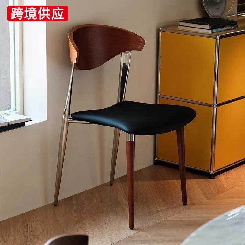 欧式复古餐椅家用设计师款网红靠背椅现代简约中古风实木休闲椅子