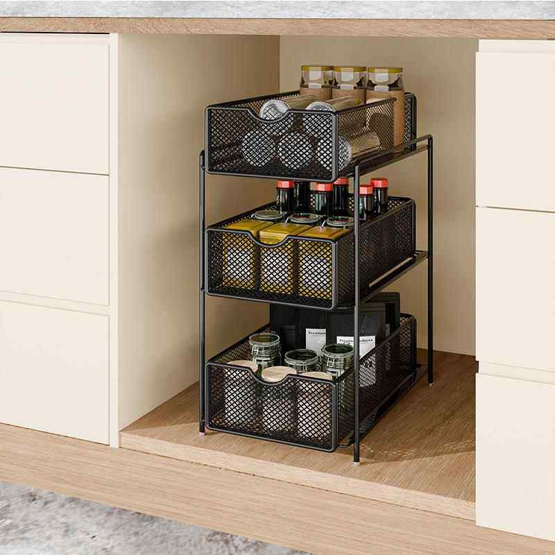 多层面抽拉F98JHS7J式置物架橱柜内层架调味瓶果蔬下水槽橱柜台料