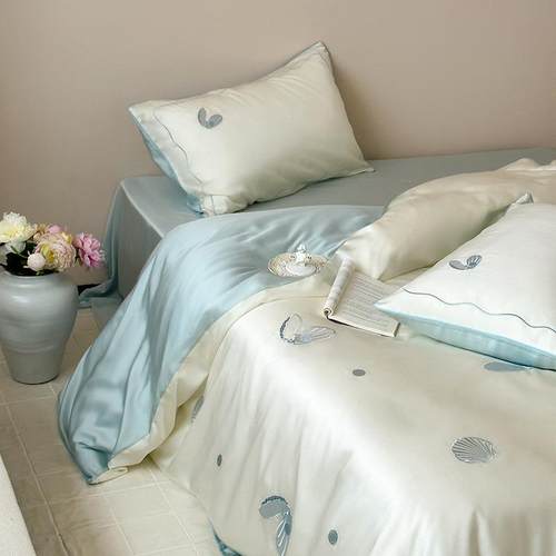 莱赛尔小清新60支兰精天丝刺绣三四件套夏季冰爽裸睡床上用品冰丝