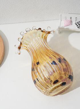 高档轻奢手工玻璃花瓶金色复古风水培花插桌面茶几客厅家居装饰品