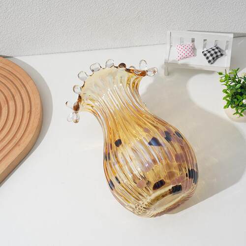 高档轻奢手工玻璃花瓶金色复古风水培花插桌面茶几客厅家居装饰品