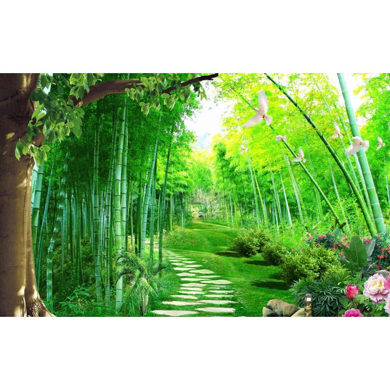 大自然森林绿色装饰墙贴竹林风景现代简约沙发电视背景装饰自粘画