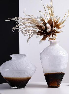 渐变白磨砂色中古花瓶玻璃中式插花客厅玄关侘寂酒店禅意摆件