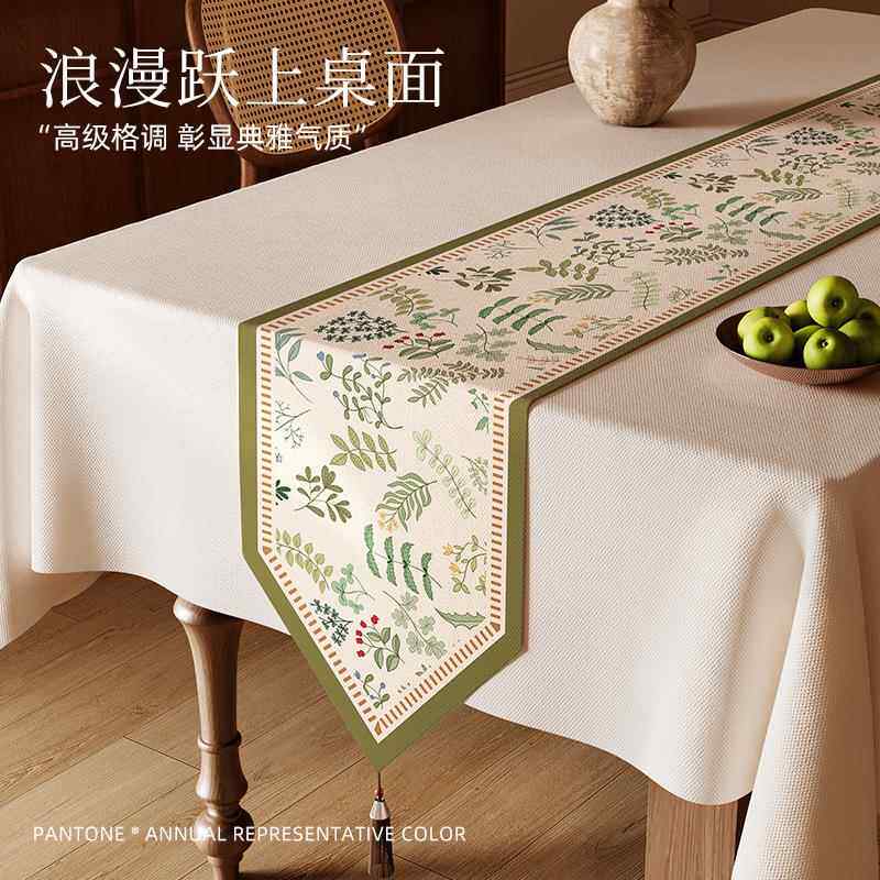 跨境亚马逊美式桌旗轻奢高级感新中式节日结婚长条茶餐桌布置亚麻