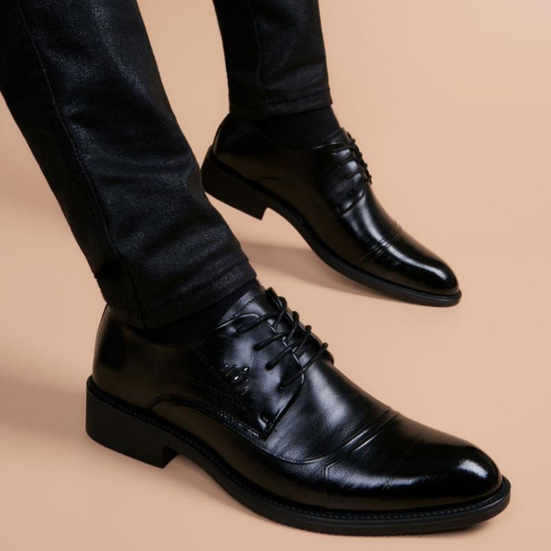 小皮鞋男版休透闲真皮黑色男士商男务正装英伦内增高春韩季气QGL