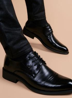 小皮鞋男版休透闲真皮黑色男士商男务正装英伦内增高春韩季气QGL