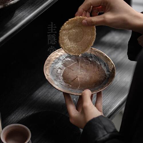 老岩泥手工鎏金粗陶壶承茶盘家用复古茶壶托盘茶托隔热杯垫