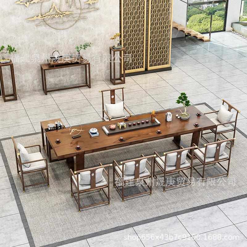 新中式全实木家庭泡茶桌 办公室多人位洽谈喝茶桌 工作室茶台桌椅