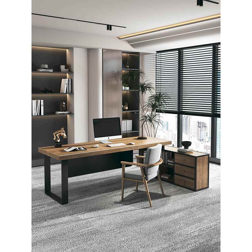 全实木办公桌老板桌总经理办公室中式总裁办公桌家具电脑桌带侧柜