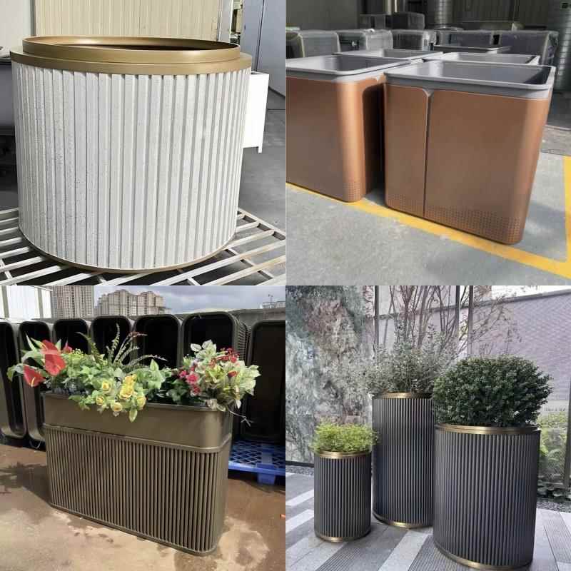 户外铁艺花箱不锈钢种植槽可移动大树池广场景观花钵道路隔断花架