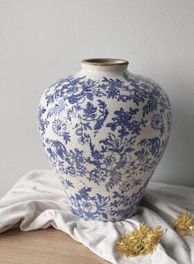 水新中式陶瓷花WGN饰瓶高级感青花玄瓷培客厅桌面关装花瓶插花摆