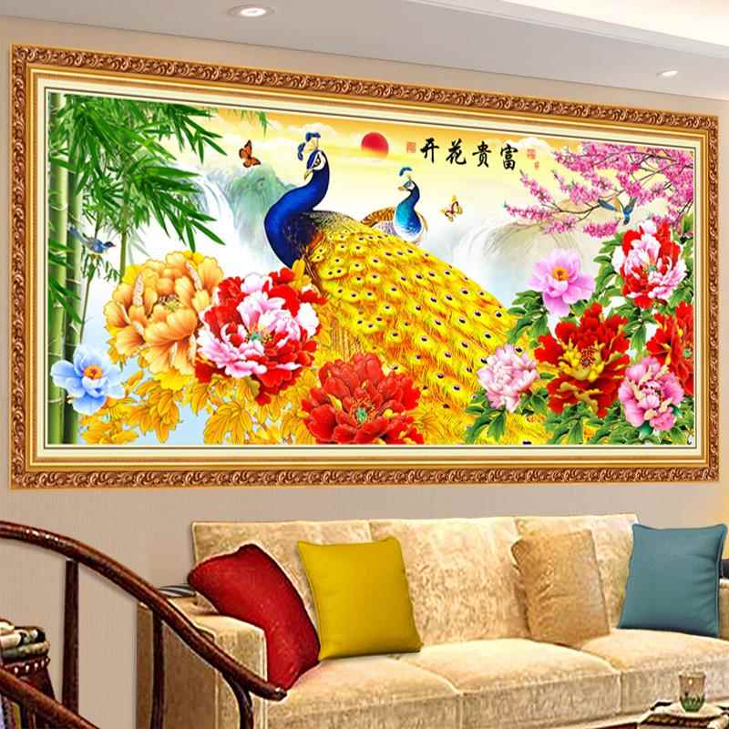 自粘壁纸国画花开富贵牡丹花中式客厅沙发背景墙壁画卧室床头贴纸