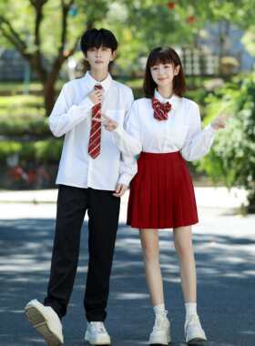 学院风校服套装男女初高中小学生白衬衫红裙大合唱演出服朗诵班服