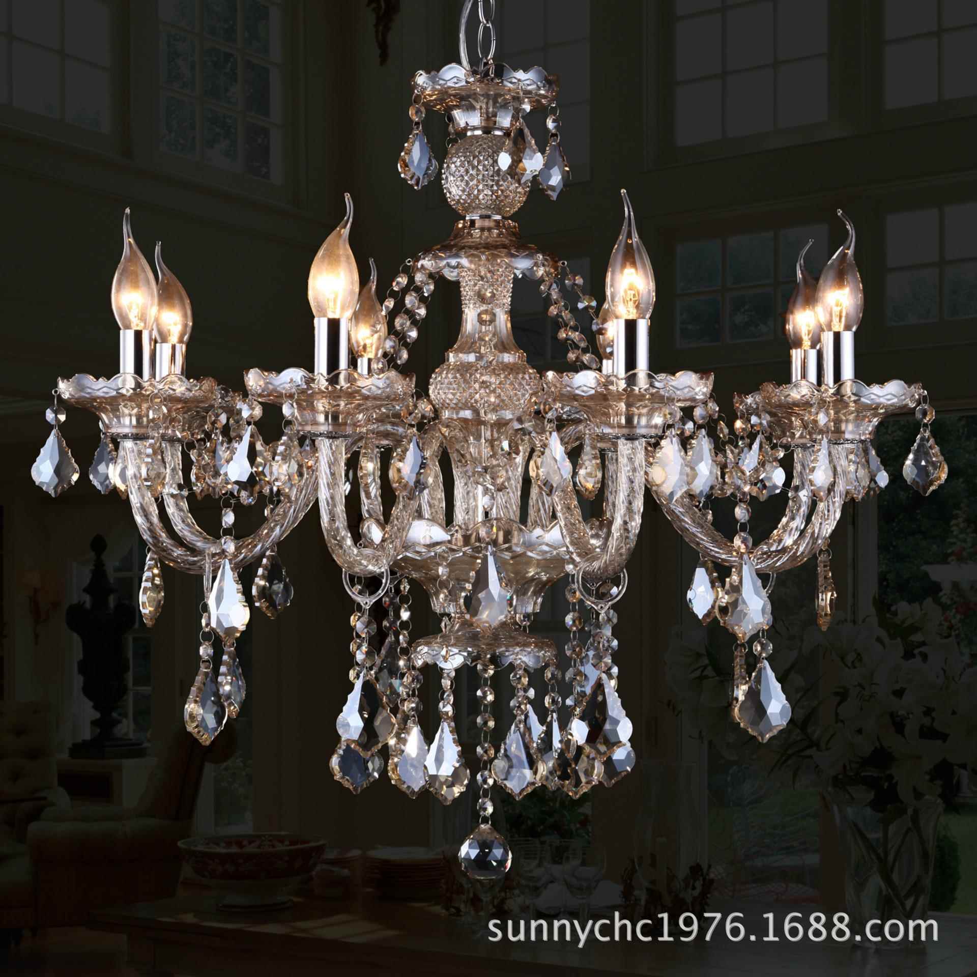 8头干邑色水晶吊灯干邑色螺纹管蜡烛灯客厅餐厅卧室休闲娱乐场所