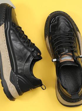 高档VI休FI男RFAR头层牛皮透运动鞋全牛皮男鞋2024秋季新款闲气真